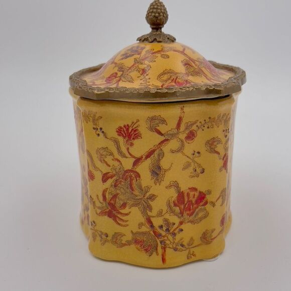 Rare Vintage Mark Roberts Porcelain Trinket Box With Lid Floral Design Copper - Picture 11 of 14